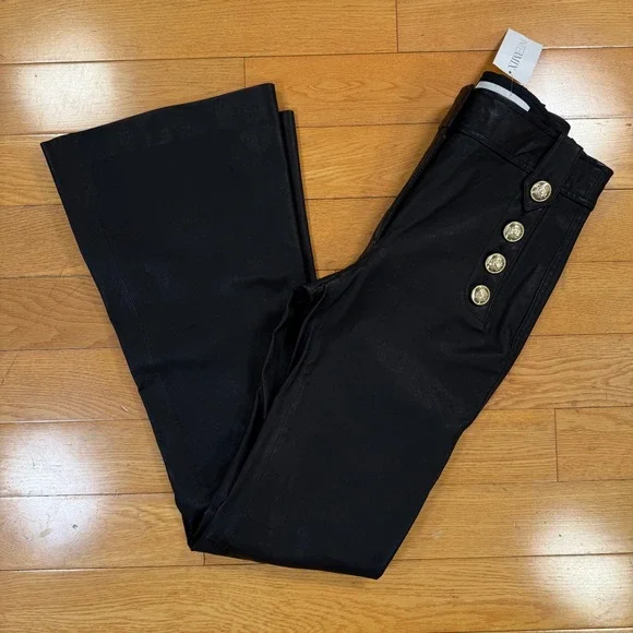 $995 Derek Lam 10 Crosby Size 4 Black Leather Robertson Flare Trousers *READ* - Picture 13 of 13